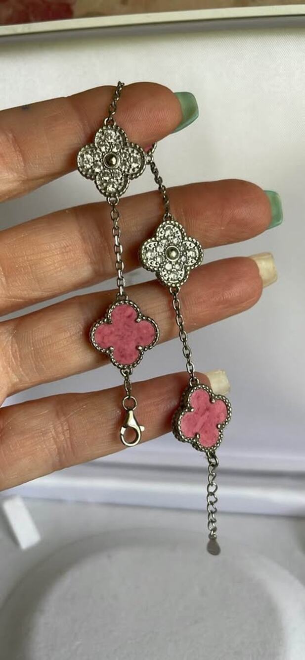 Sterling silver pink clover motif bracelet